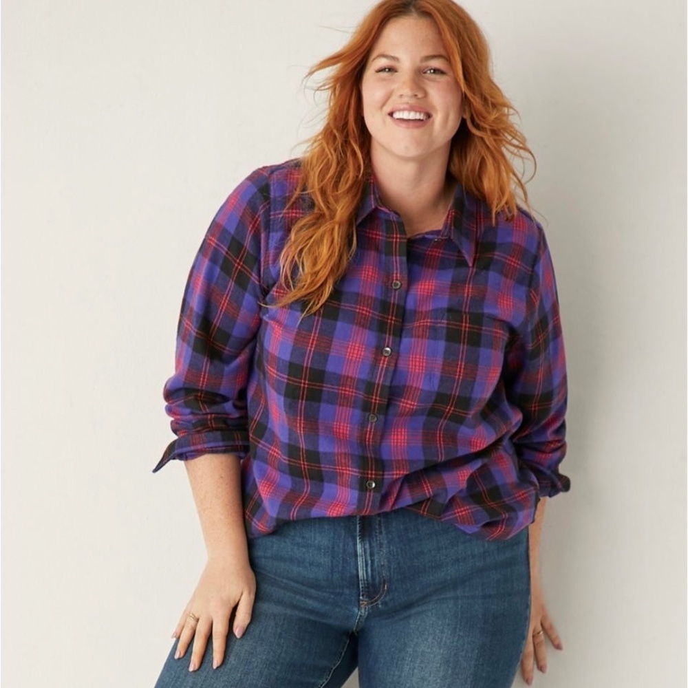 L.L. Bean Purple and Black Plaid Button-Down Shirt